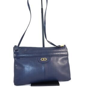 Vintage Cabin Creek Navy Genuine Leather Shoulder Bag with Gold Hardware